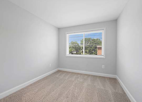 A room with a carpeted floor and a window with blinds at Rose Hill Apartments, Alexandria