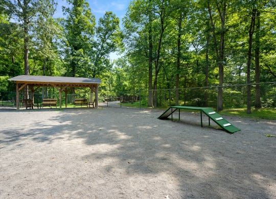 a park with a pavilion and a skate park