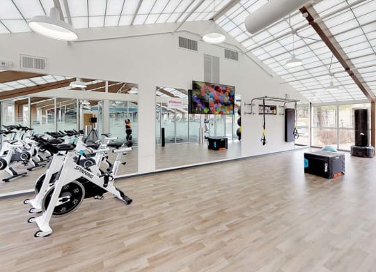 Fitness Center, Yoga studio, spin studio at Stuart Woods Apartments, Herndon VA, 20170