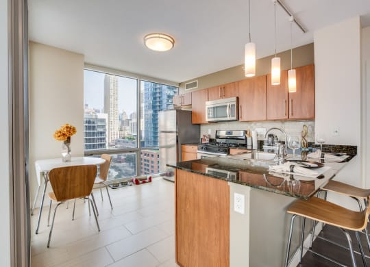 Fully-Equipped, Chef-Inspired Kitchen at Flair Tower, Chicago, Illinois