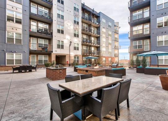Outdoor Living Area with Fire Pit at Windsor at Broadway Station, Denver, CO