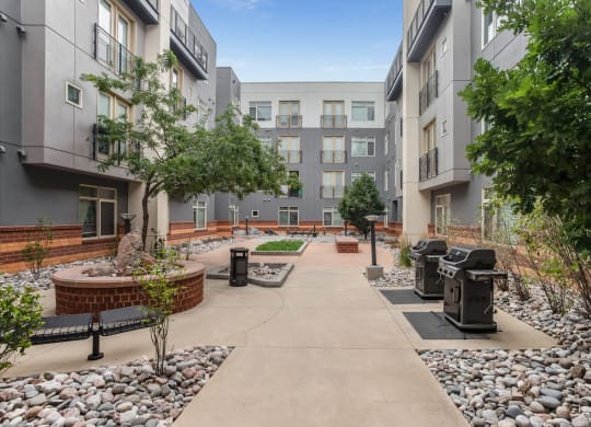Beautifully landscaped courtyard  at The District, Denver, CO