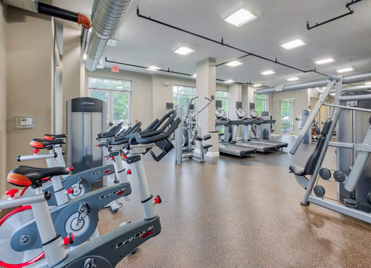 Fully-equipped fitness center at The Ridgewood by Windsor, 4211 Ridge Top Road, Fairfax