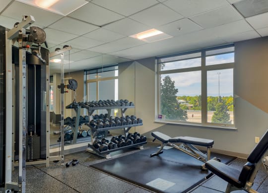 Equipped with several cardio machines, free weights & more at The District, Denver, CO