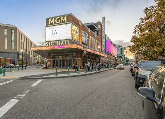 A street view of the MGM Music Hall in Los Angeles.