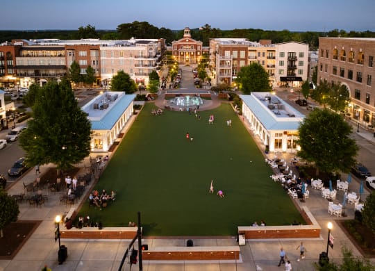 an aerial view of the campus at night