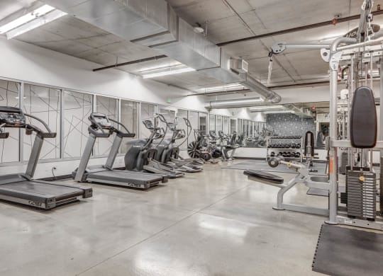 the gym at theia on the park condos