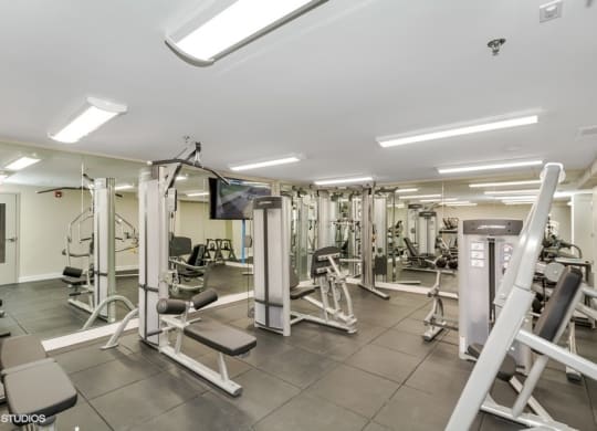 an image of a gym with weights and cardio equipment at Carver and Slowe Apartments, Washington, 20001
