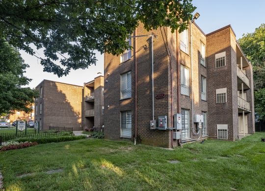 our apartments are located in a quiet neighborhood with a green lawn