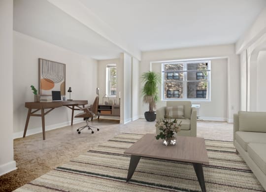 a living room with a couch and a coffee table