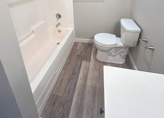 Spacious Bathroom with tub shower at Briarcliff at Quechee Apartments, Quechee, VT 05059