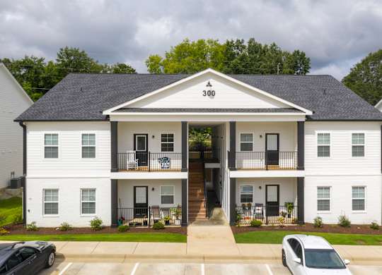 Exterior building with patios and balconies at Highland Hills Apartments in Grovetown, Georgia