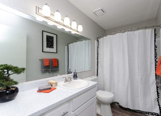 Bathroom With Vanity Lights at The Carter 4250 Apartments, Georgia