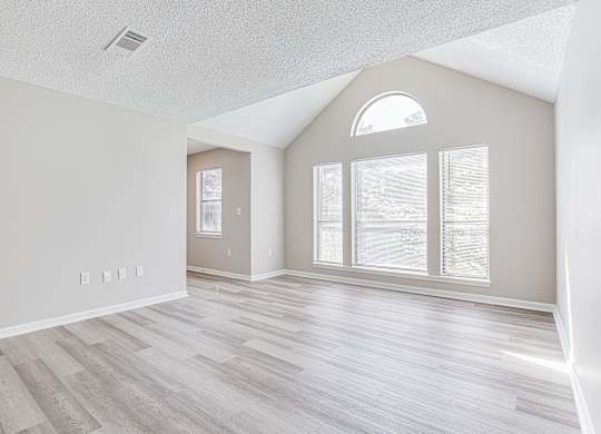 Spacious living room with vaulted ceilings at Salem Glen Apartments, Georgia, 30013