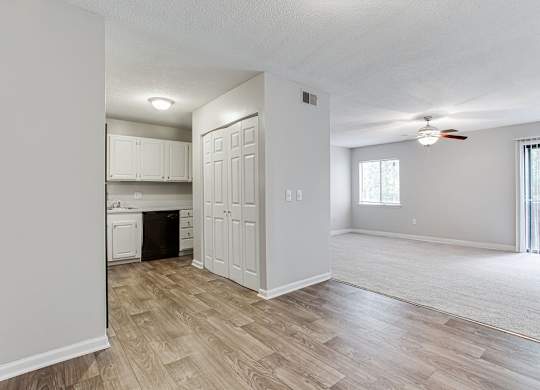 Interior living room and kitchen at Lory of Harbison, Columbia, SC