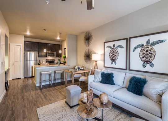 Living Room With Kitchen View at Century Palm Bluff, Portland