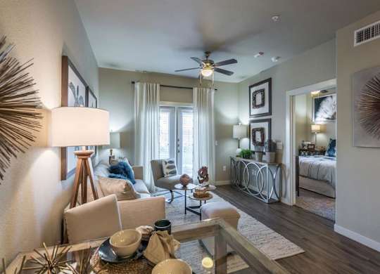 Living Room With Ceiling Fan at Century Palm Bluff, Portland, 78374