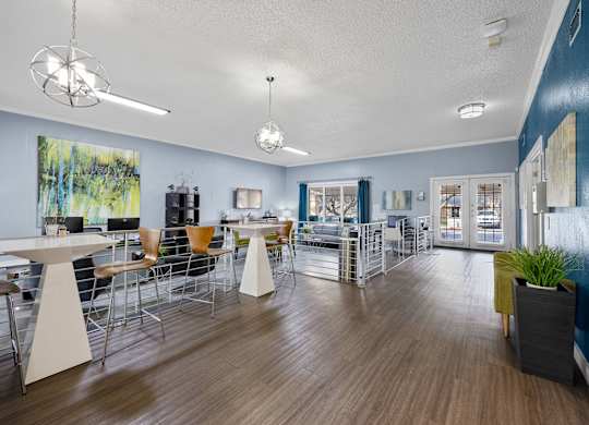 A large open space with tables and chairs.
