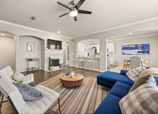 Living Room With Kitchen View at Bridge at Canyon Creek, Austin