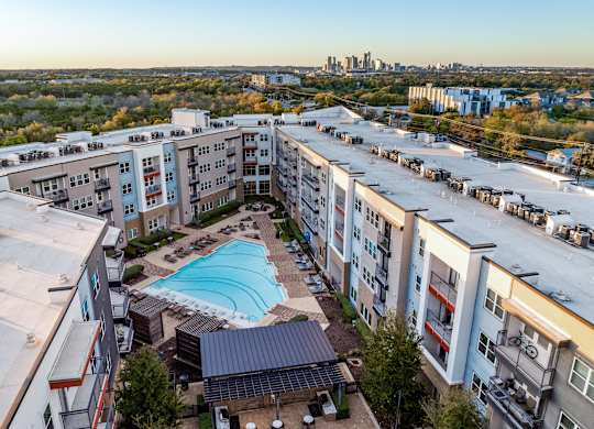 Drone Pool View at Bridge at Henley, Austin, TX, 78741