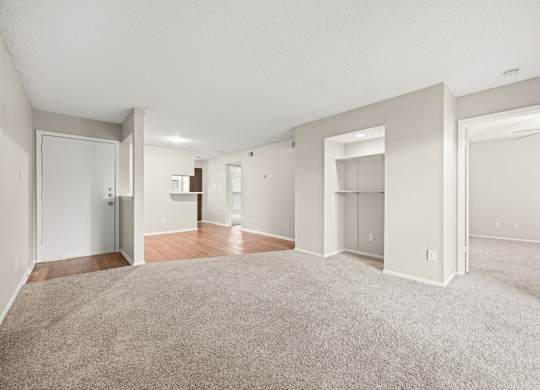 A spacious room with a carpeted floor and white walls. at Montecito, Austin, TX, 78741
