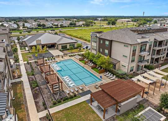 Aerial Pool View at The Haywood Apartments, Austin, TX, 78748