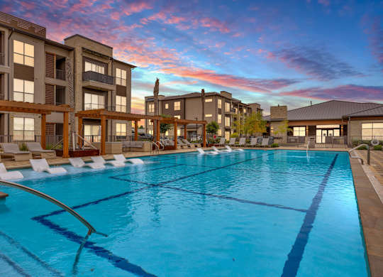 Pool View In Night  at The Haywood Apartments, Austin