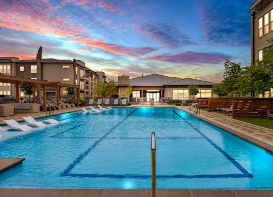 Twilight Pool at The Haywood Apartments, Austin, TX