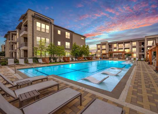 Night View Of Pool at The Haywood Apartments, Austin, Texas