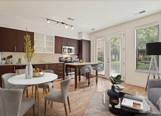 Image showing curated for everyday ease. Open-concept living with space to cook, dine, and gather.