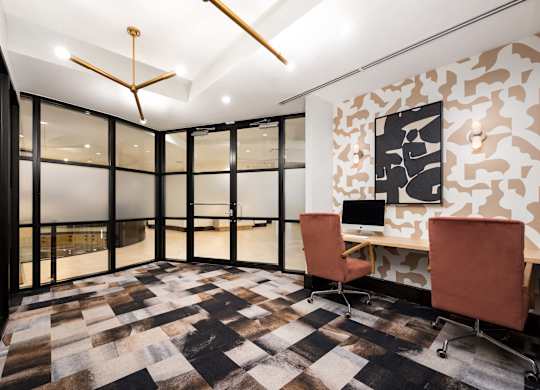 Image showing sleek, spacious, and smart. Shared workspace that invites collaboration without compromise.