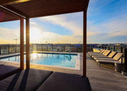 the pool on the rooftop of the building