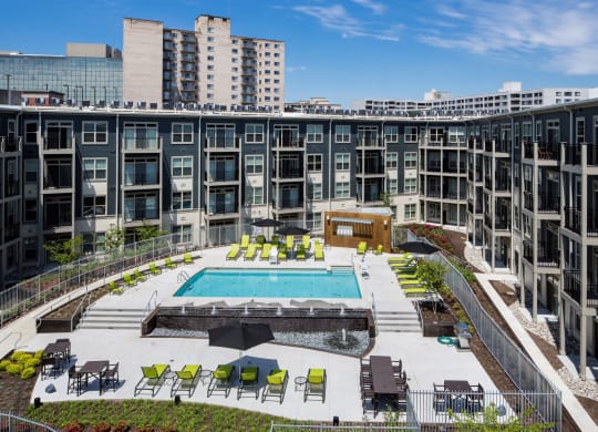 View of Citron buildings surrounding pool.