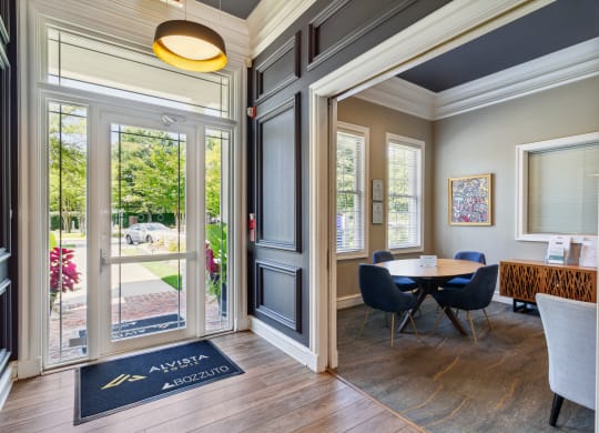 Clubroom entrance with property branded doormat