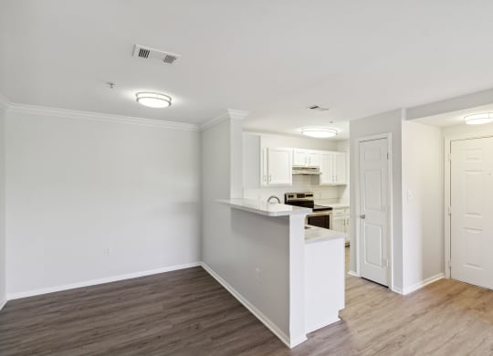 Vacant apartment loft living room & kitchen