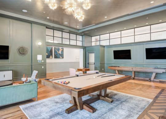 Game room with billiards and seating