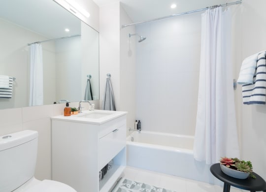 a bathroom with a sink toilet and a bath tub