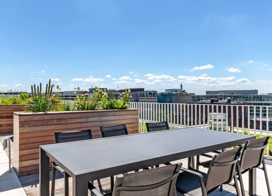 Large dining table on rooftop