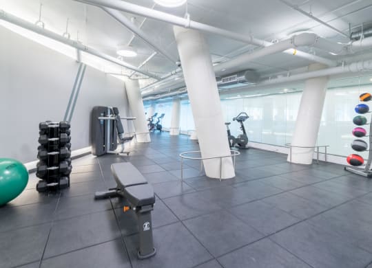 Open fitness center with gym equipment