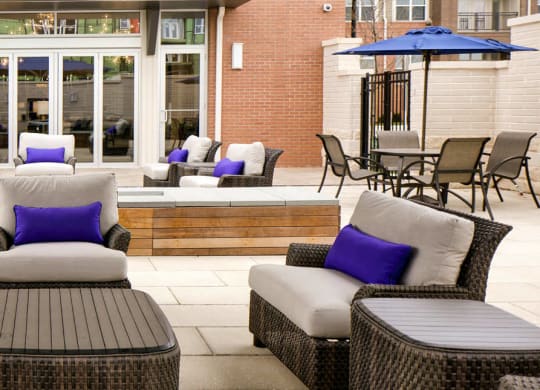 A patio with outdoor seating