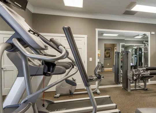 Fitness Center with cardio equipment and a mirrored wall at Chesapeake Ridge, North East, MD