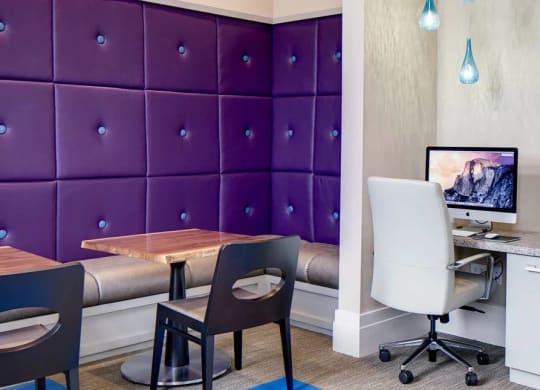 Cyber lounge to work from home with tables and computers