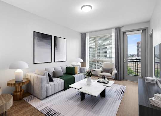 Living area with natural light and upscale design elements..