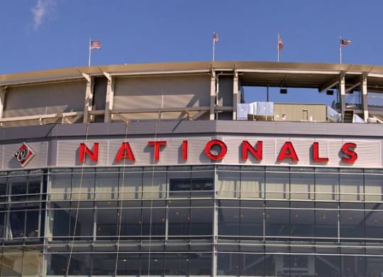 a building with the nationals sign on the front of it