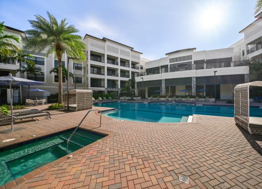 Resort style pool with hot tub