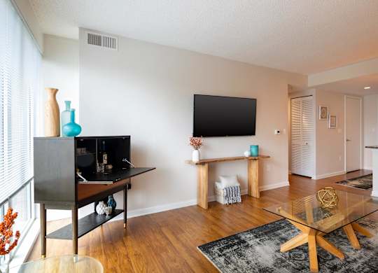 Bright living room with TV