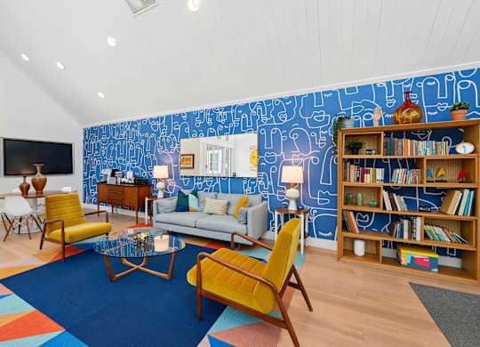 Bright leasing office at Grove Apartments with clean design and front desk area