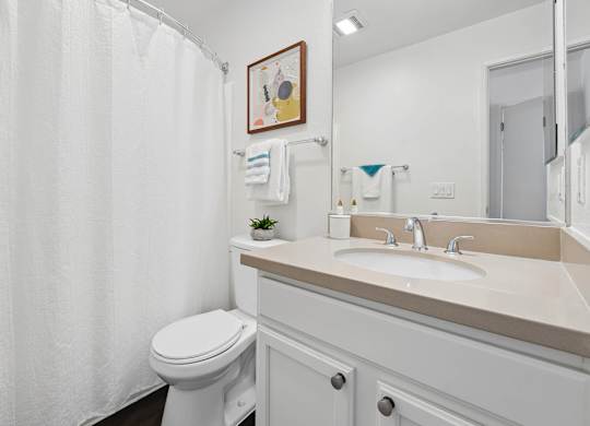 Clean Finishes And A Wide Vanity Define This Bathroom