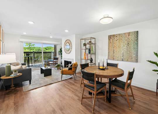 Living area with natural light and upscale design elements.