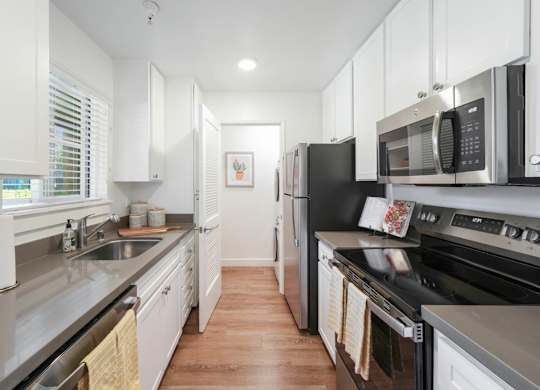 Luxury kitchen interior with modern finishes and built-in appliances